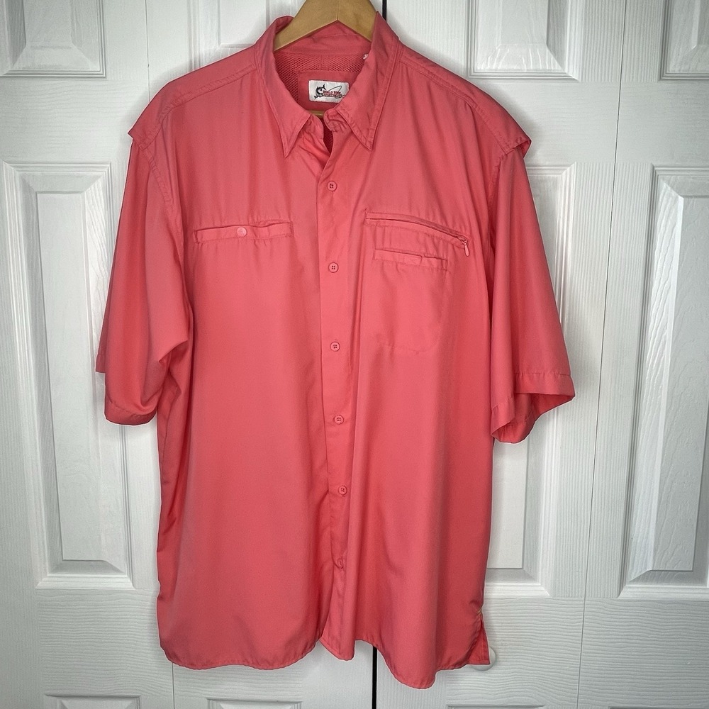 World Wide Sportsman fishing shirt mens‎ XL Salmon Pink button vented Pockets